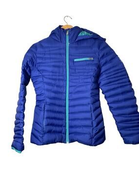 Spyder Goose Down Jacket Timeless Hoody Quilted Puffer hood Size M Blue
